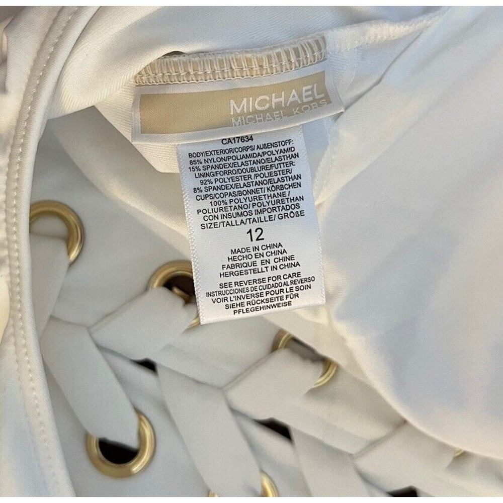 Michael Kors Womens One Piece Swimsuit Size 12 White Lace Up Gold Rivets NEW - Picture 6 of 7